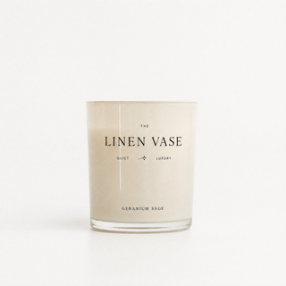 Geranium Sage Signature Candle studio shot on a cream background