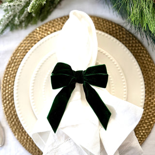 Velvet Bow Napkin Rings in Forest Green