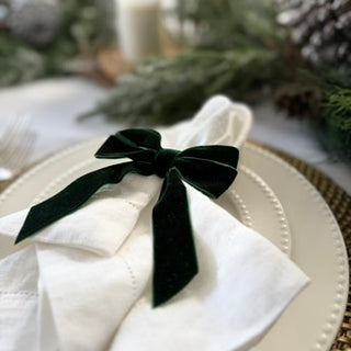 Velvet Bow Napkin Rings in Forest Green