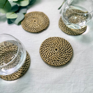 Willa Grey Rattan Coasters