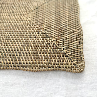 Willa Grey Rattan Rectangular Scalloped Placemats