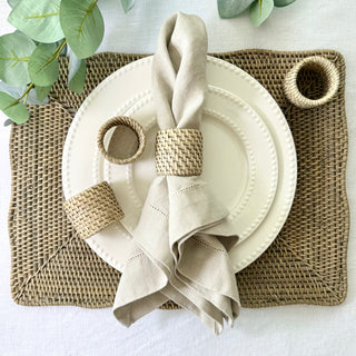 Willa Grey Rattan Rectangular Scalloped Placemats