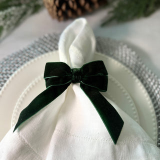 Velvet Bow Napkin Rings in Forest Green