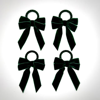 Velvet Bow Napkin Rings in Forest Green