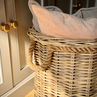 Grey Rattan Basket with Jute Handles