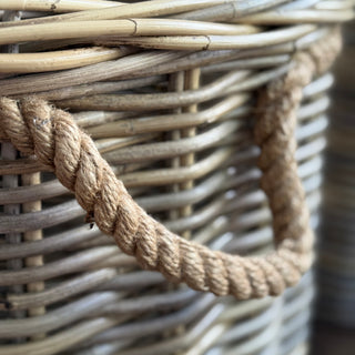 Grey Rattan Basket with Jute Handles