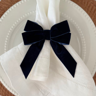 Velvet Bow Napkin Rings in Navy Blue