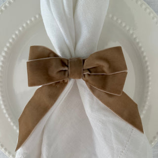 Velvet Bow Napkin Rings in Taupe