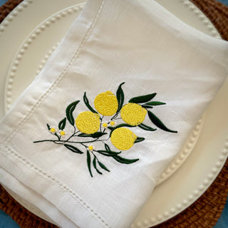 Lemon Embroidered Pure Linen Napkins