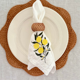 Lemon Embroidered Pure Linen Napkins