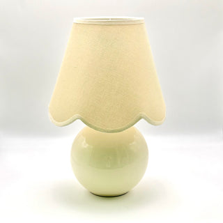 Pandy ceramic cordless lamp with woven scalloped edged lampshade