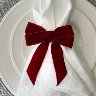 Velvet Bow Napkin Rings in Berry Red