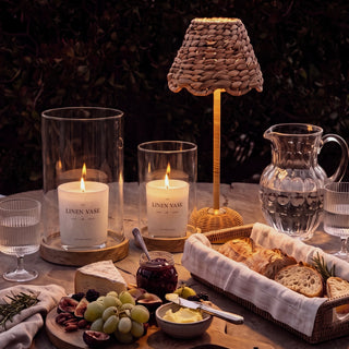 The Haven Wood and Glass Candle Holder in a styled home setting