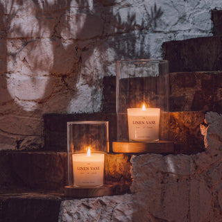 Haven Wood and Glass Candle Holder on a neutral background