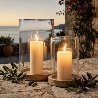 Haven Wood and Glass Candle Holder in natural mango wood