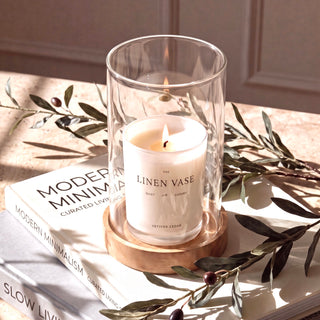Haven Wood and Glass Candle Holder shown in natural light