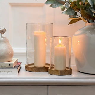 Haven Wood and Glass Candle Holder styled in the home