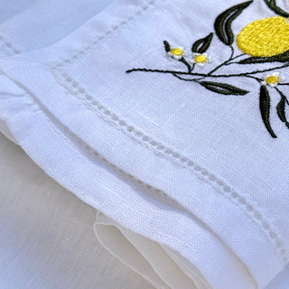 Lemon Embroidered Pure Linen Napkins set of four
