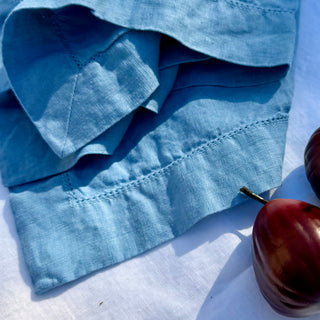 Signature Pure Linen Napkins in Amalfi Blue in natural light