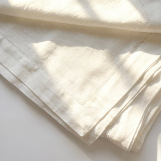 Signature Pure Linen Tablecloth in Arctic White with hemstitch border