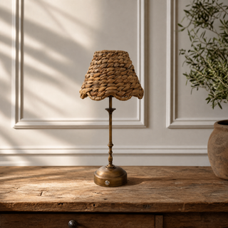 Water Hyacinth Scalloped Edge Lampshade on the Aurora Cordless Lamp Base