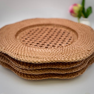 Willa Rattan Scalloped Edged Chargers in soft light