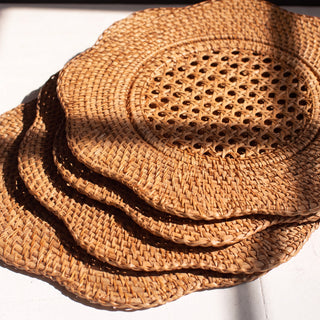 Willa Rattan Scalloped Edged Chargers handcrafted in natural rattan