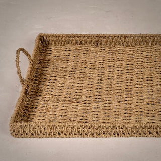 Woven Seagrass Rectangular Tray with braided handles